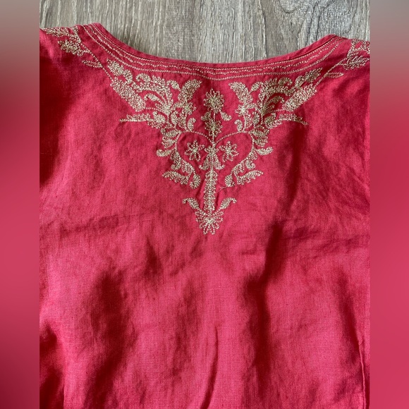 Willi Smoth Medium 100% Linen Coral & Gold Long Sleeve Women’s Blouse Side Zip - Picture 4 of 7